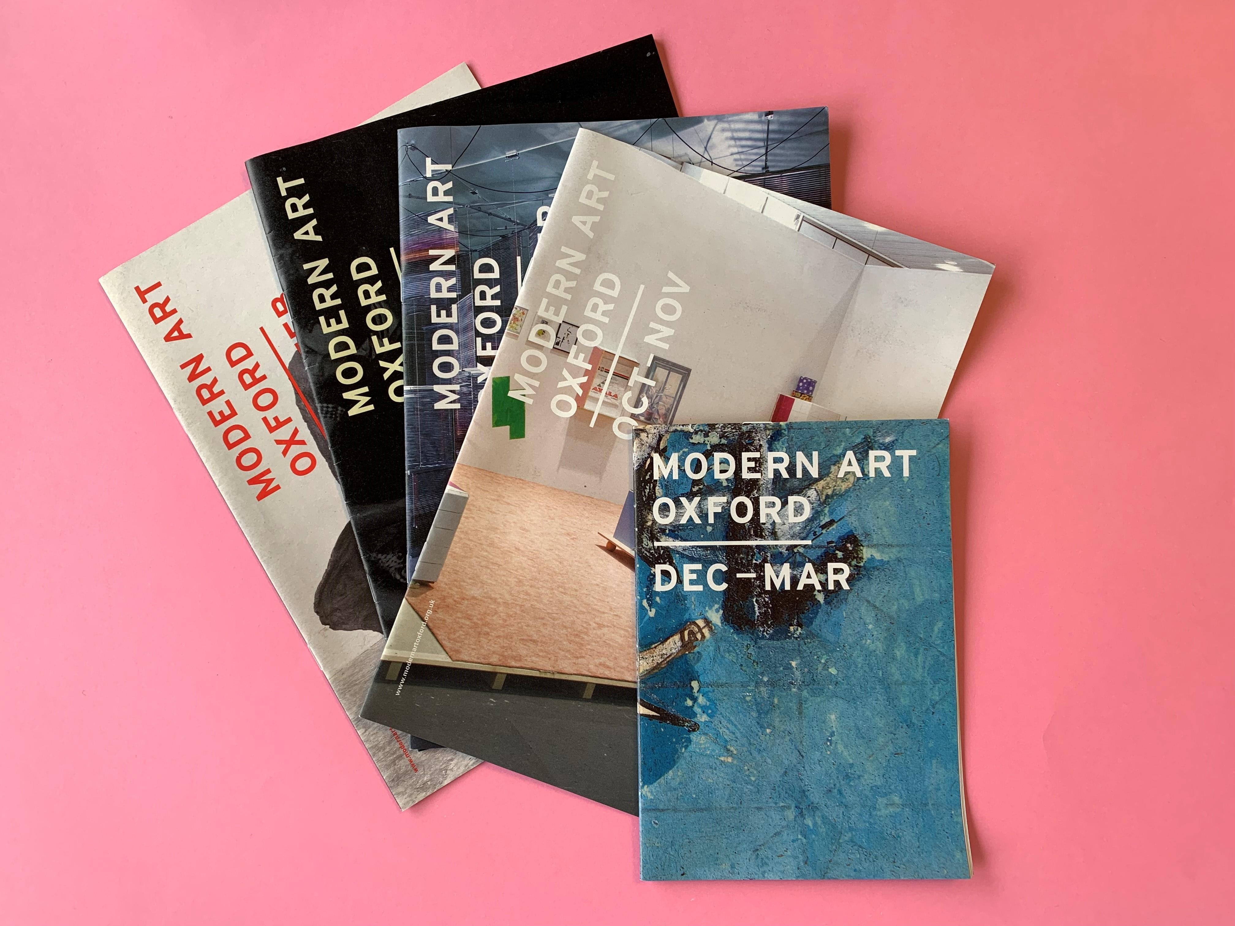 A selection of event programs printed for Modern Art Oxford